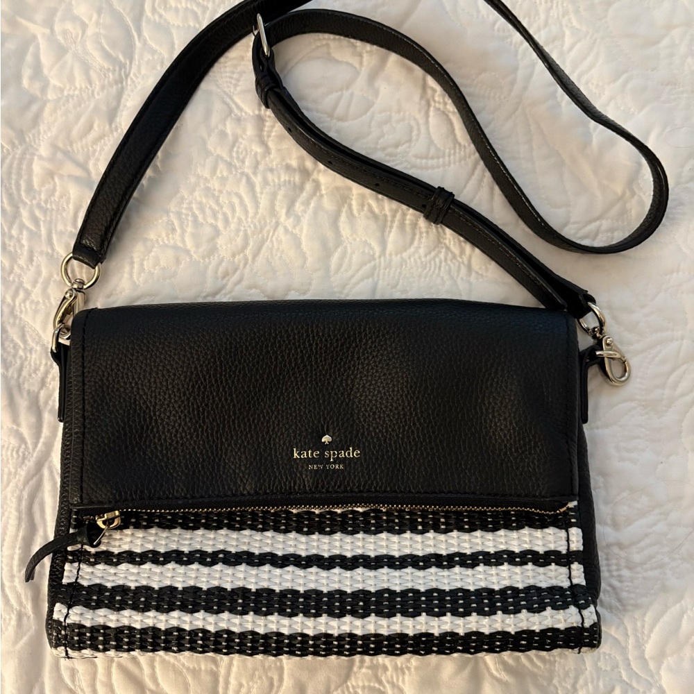 Kate Spade Cobble Hill Black and White Striped Crossbody Bag